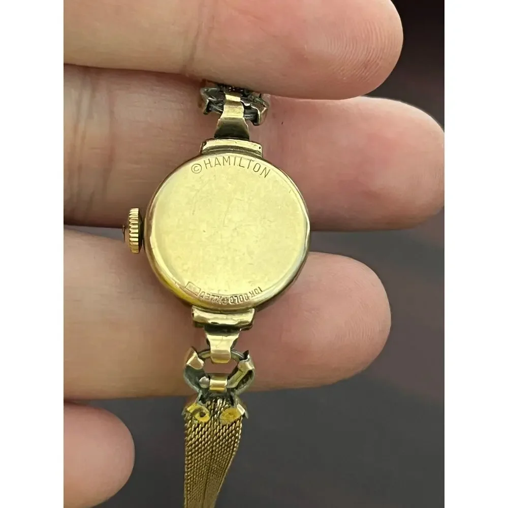VTG Hamilton Ladies Wrist Watch 10K Gold Filled Art Deco Mesh Bracelet Untested